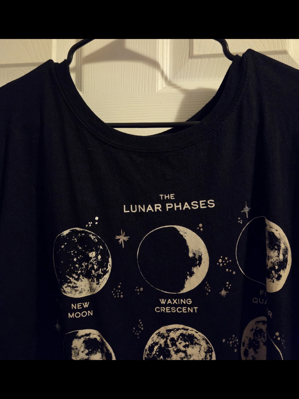 Black Tee with White Lunar Phases Graphic - Picture 4 of 7